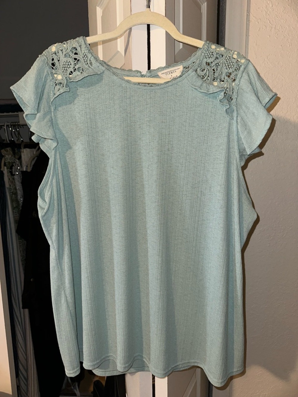 Crochet Detail Flutter Sleeve Tunic - Light Mint Green